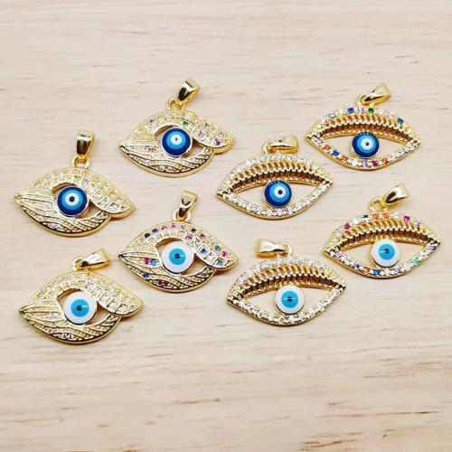 Fashion Evil Eye Pendant, Brass, gold color plated, fashion jewelry & Unisex & micro pave cubic zirconia & enamel 