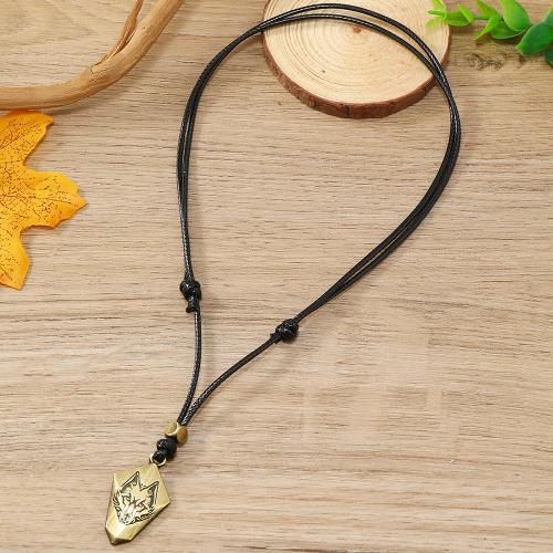 Wood Necklace, Zinc Alloy, with PU Leather Cord & Wax Cord & Wood, handmade, fashion jewelry & for man, black Approx 40-70 cm 