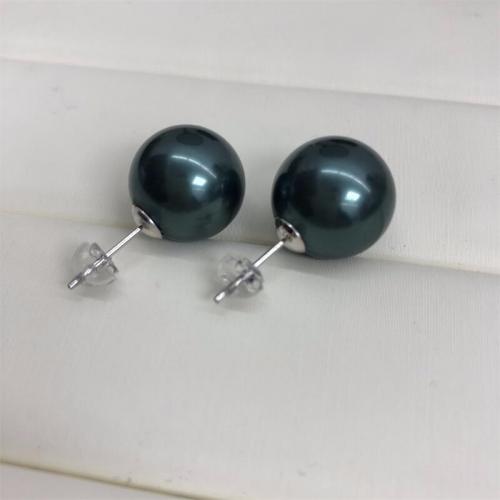 South Sea Shell Stud Earrings, Shell Pearl, Round, fashion jewelry & for woman, malachite green [
