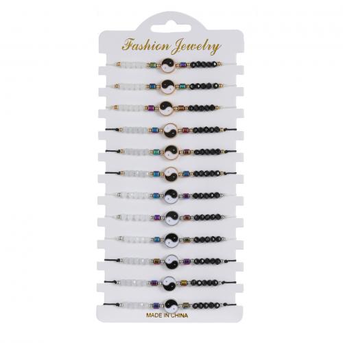 Zinc Alloy Crystal Bracelets, with Knot Cord & Paper & Crystal, Flat Round, plated, Adjustable & fashion jewelry & Unisex & enamel, mixed colors Approx 18-23 cm 