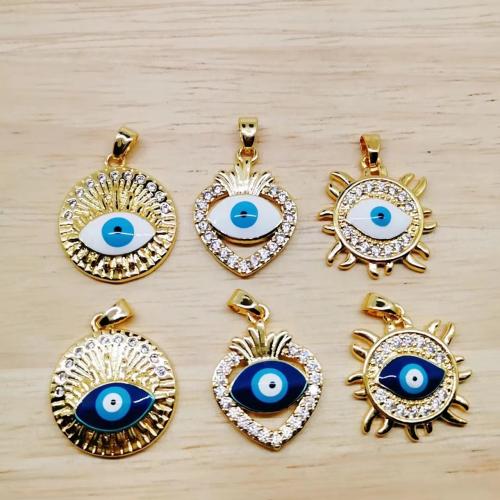 Fashion Evil Eye Pendant, Brass, gold color plated, fashion jewelry & DIY & micro pave cubic zirconia & enamel 