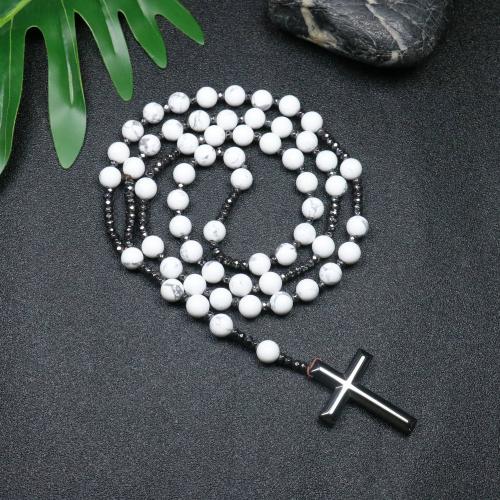 Rosary Necklace, Howlite, with Hematite, Cross, fashion jewelry & Unisex, mixed colors, 110mm Approx 78 cm 