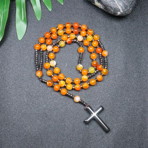 Rosary Necklace, Lace Agate, with Hematite, Cross, fashion jewelry & Unisex, mixed colors, 110mm Approx 78 cm 