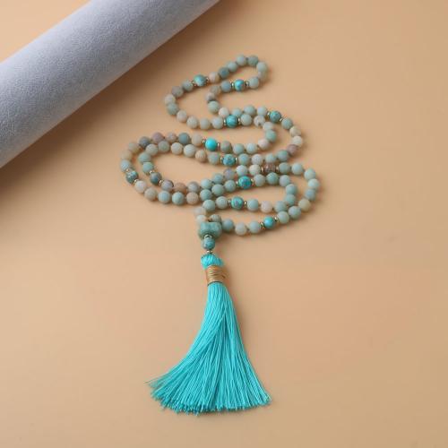 Fashion Fringe Necklace, ​Amazonite​, with Knot Cord, Tassel, fashion jewelry & Unisex, mixed colors 