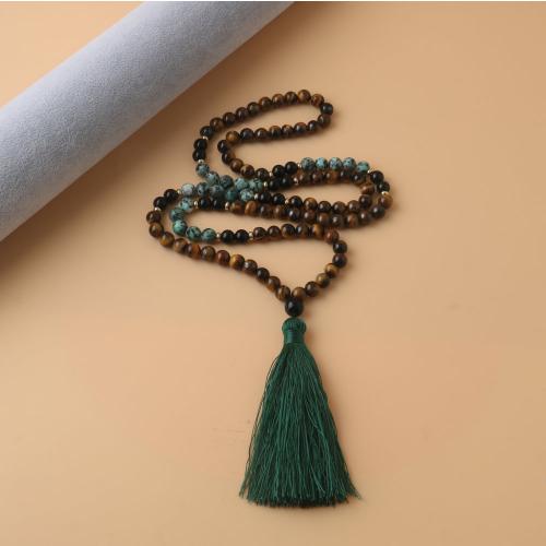 Fashion Fringe Necklace, Tiger Eye, with Dyed Granite & Knot Cord & Black Stone, Tassel, fashion jewelry & Unisex, mixed colors 