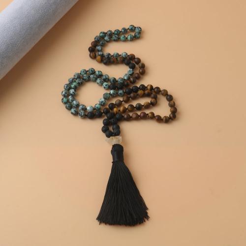 Fashion Fringe Necklace, Natural Stone, with Knot Cord, Tassel, fashion jewelry & Unisex, mixed colors 