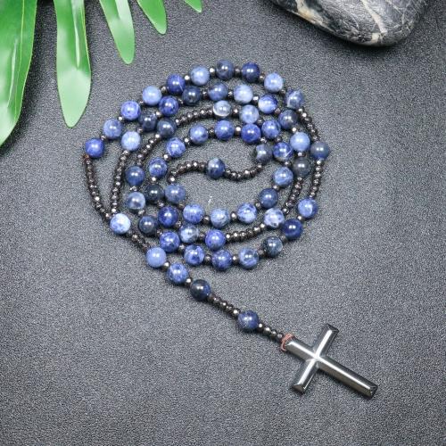 Rosary Necklace, Sodalite, with Hematite, Cross, fashion jewelry & Unisex, mixed colors, 110mm Approx 78 cm 