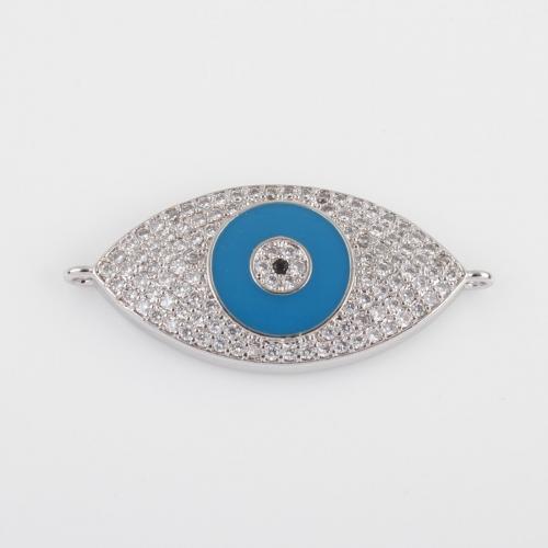 Evil Eye Jewelry Connector, Brass, plated, DIY & micro pave cubic zirconia & enamel & 1/1 loop 