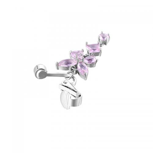 Brass Belly Ring, with 316L Stainless Steel, Butterfly, plated, micro pave cubic zirconia & for woman & with rhinestone 