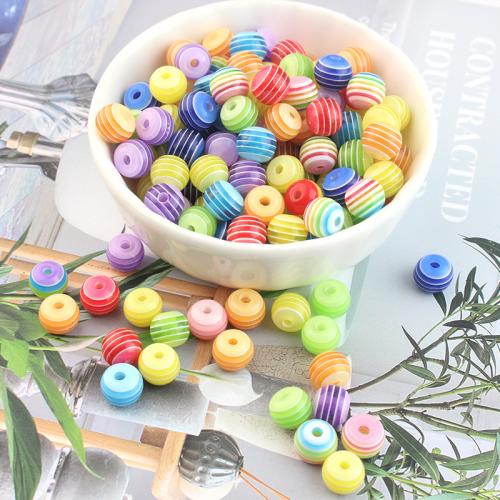 Striped Resin Beads, Round, polished, DIY [