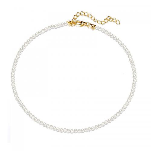 Collier de perles en plastique, perle de plastique, avec Acier titane, avec 5cm chaînes de rallonge, Rond, bijoux de mode & normes différentes pour le choix & pour femme, blanc cm, Vendu par PC