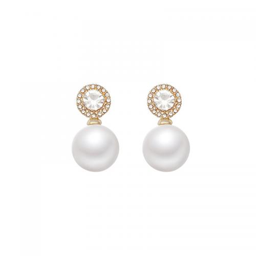 Plastic Pearl Zinc Alloy Earring, with Plastic Pearl, high quality plated, fashion jewelry & for woman & with rhinestone, golden 