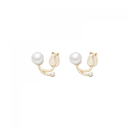 Plastic Pearl Zinc Alloy Earring, with Cats Eye & Plastic Pearl, high quality plated, fashion jewelry & for woman, golden 
