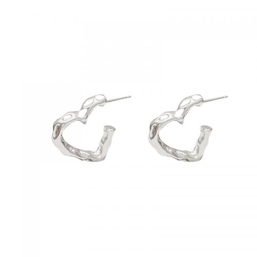 Zinc Alloy Stud Earring, Heart, high quality plated, fashion jewelry & for woman, silver color 
