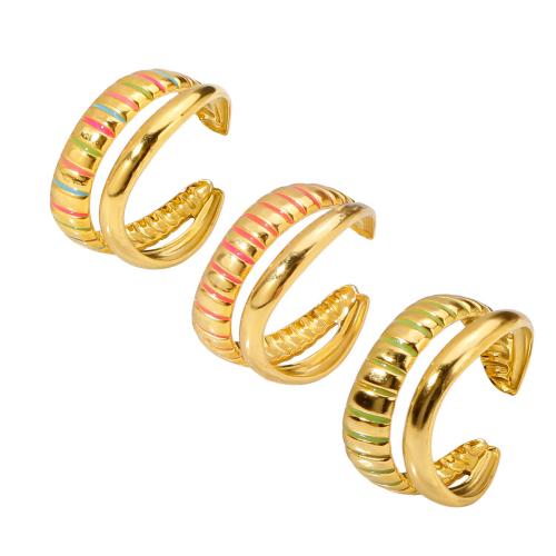 Enamel Stainless Steel Finger Ring, 316L Stainless Steel, 18K gold plated, fashion jewelry & for woman 