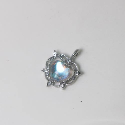 Glass Zinc Alloy Pendants, with Sea Opal, Heart, silver color plated, DIY, multi-colored 