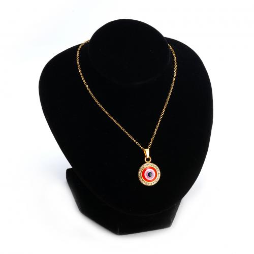 Evil Eye Jewelry Necklace, 304 Stainless Steel, with Resin, Vacuum Ion Plating, fashion jewelry & for woman & with rhinestone 
