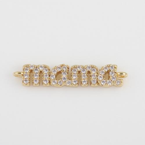 Cubic Zirconia Micro Pave Brass Connector, Alphabet Letter, gold color plated, DIY & micro pave cubic zirconia & 1/1 loop 