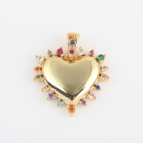 Cubic Zirconia Micro Pave Brass Pendant, Heart, gold color plated, DIY & micro pave cubic zirconia, mixed colors [