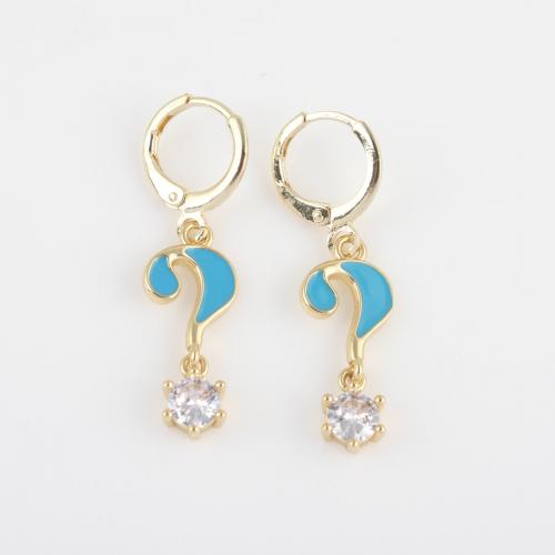 Cubic Zircon Brass Earring, gold color plated, micro pave cubic zirconia & for woman & enamel, blue 
