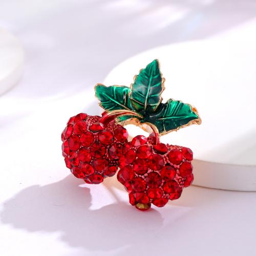 Zinc Alloy Jewelry Brooch, Cherry, plated, fashion jewelry & enamel & with rhinestone, red 
