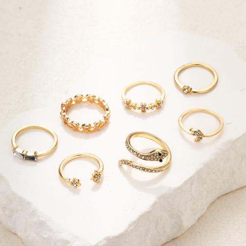 Zinc Alloy Ring Set, nine pieces & for woman & with rhinestone, golden 