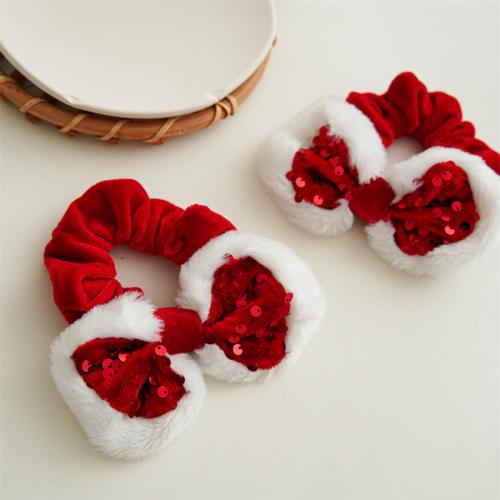 Hair Scrunchies, Plush, with Sequins, handmade, Christmas Design & cute & for woman, red [