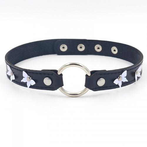 Zinc Alloy Choker Necklace, with PU Leather, Butterfly, platinum color plated, fashion jewelry & for woman, black 