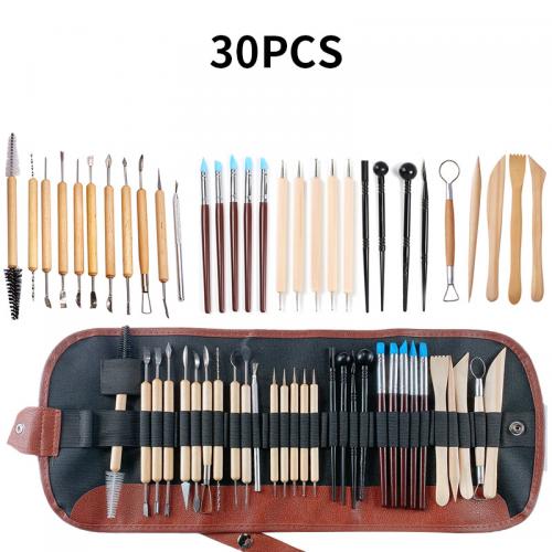 Wood Pottery Tools, with Silicone & Plastic, 30 pcs 