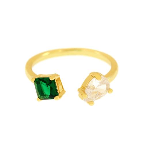 Zirkonia Messing Finger Ring, goldfarben plattiert, Modeschmuck & verschiedene Stile für Wahl & Micro pave Zirkonia & für Frau, Minimum inner diameter:17mm, verkauft von PC