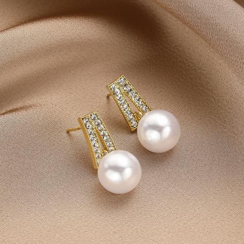 Plastic Pearl Zinc Alloy Earring, with Plastic Pearl, gold color plated, fashion jewelry & for woman & with rhinestone 
