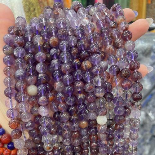 Phantom Quarz Perlen, Lila+Phantom+Quarz, rund, DIY & verschiedene Größen vorhanden, gemischte Farben, Länge:ca. 38 cm, verkauft von Strang