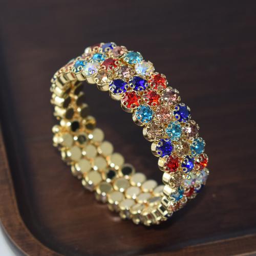 bracelet en fer, Placage de couleur d'or, bijoux de mode & pour femme & avec strass, doré, external diameter 63mm,width 17mm, Vendu par PC[