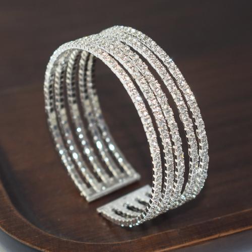 Iron Cuff Bangle, silver color plated, fashion jewelry & for woman & with rhinestone, silver color, width 19mm, Inner Approx 55mm 