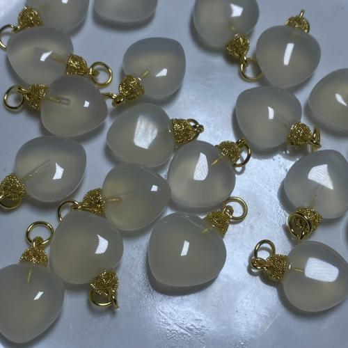 Agate Brass Pendants, Heart, DIY, white, 13.6mm [