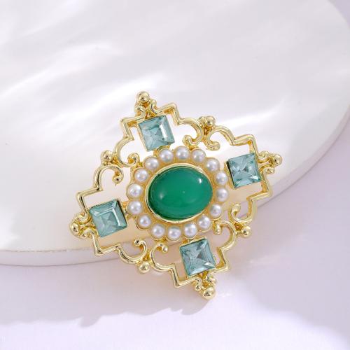 Zinc Alloy Jewelry Brooch, with Plastic Pearl, plated, fashion jewelry & with rhinestone, golden 