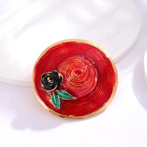 Zinc Alloy Jewelry Brooch, Hat, plated, fashion jewelry & enamel, red, 43mm 