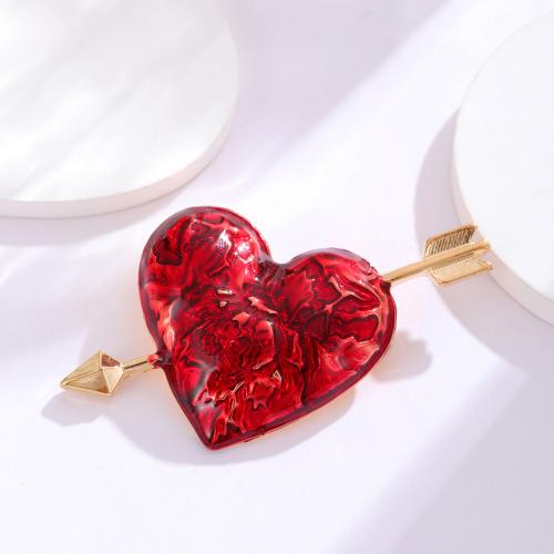Zinc Alloy Jewelry Brooch, Heart, plated, fashion jewelry & enamel, red 