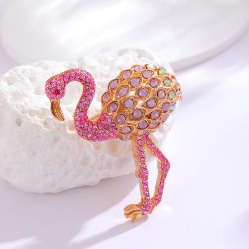 Zinc Alloy Jewelry Brooch, Bird, plated, fashion jewelry & with rhinestone, pink 