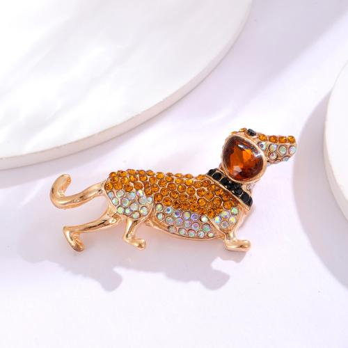 Zinc Alloy Jewelry Brooch, Dog, plated, fashion jewelry & with rhinestone, golden 