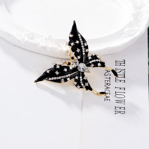 Zinc Alloy Jewelry Brooch, Butterfly, plated, fashion jewelry & enamel & with rhinestone, black 