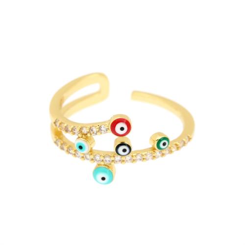Evil Eye Jewelry Finger Ring, Brass, with enamel, gold color plated & micro pave cubic zirconia & for woman, Minimum inner mm 