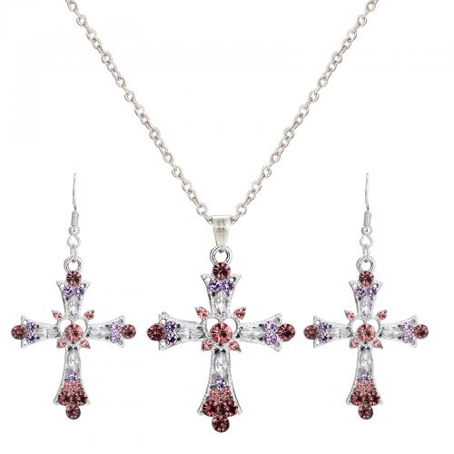Crystal Jewelry Sets, Zinc Alloy, with Crystal, Cross, fashion jewelry & for woman 