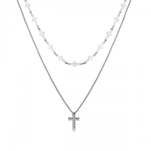 Multi слой ожерелье, цинковый сплав, с Кристаллы, Kресты, Двойной слой & ювелирные изделия моды & Женский, продается PC