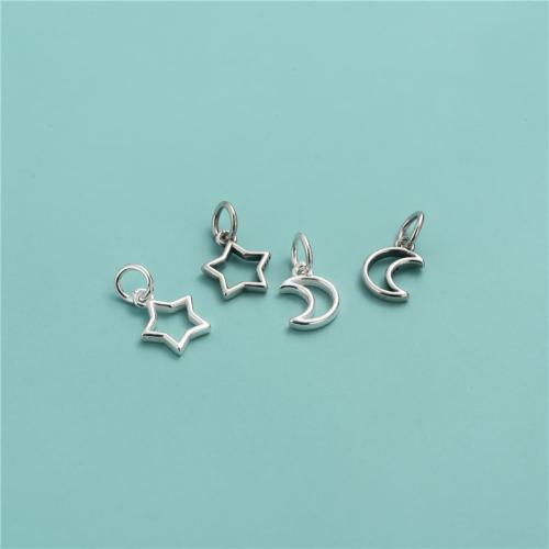 Sterling Silver Star Pendants, 925 Sterling Silver, Moon and Star, DIY & hollow Approx 3.8mm 
