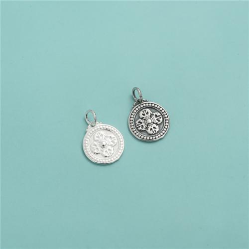 Sterling Silver Pendants, 925 Sterling Silver, Flat Round, with cross pattern & DIY 14mm Approx 3.8mm 