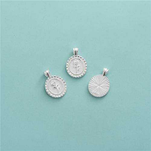 Sterling Silver Flower Pendants, 925 Sterling Silver, Flat Round, DIY & with flower pattern, silver color Approx 1.8mm 