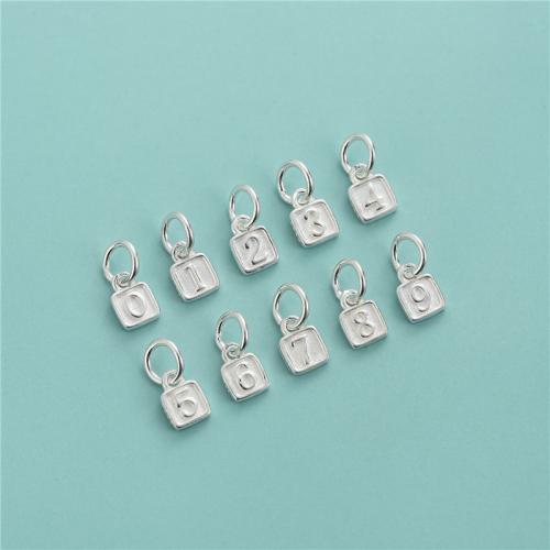 Sterling Silver Pendants, 925 Sterling Silver, Rectangle, DIY & with number pattern silver color Approx 3.6mm 