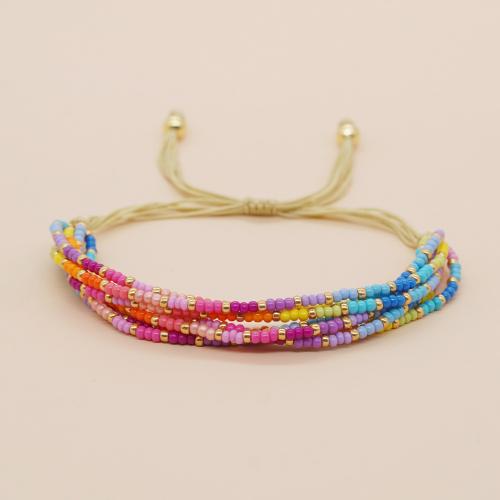 Glass Seed Beads Bracelets, Seedbead, with Knot Cord, Adjustable & fashion jewelry & multilayer & for woman, mixed colors Approx 28 cm 
