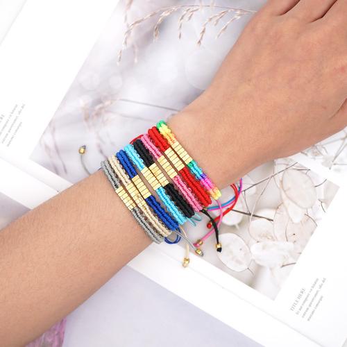 Glass Seed Beads Bracelets, TILA Beads, with Cotton Thread, Rectangle, Adjustable & fashion jewelry & Unisex Approx 28 cm 